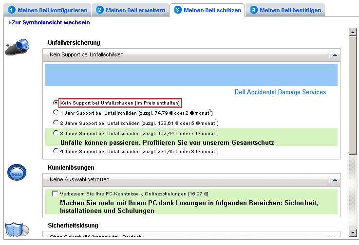 Screenshot Dell Computerkonfigurator