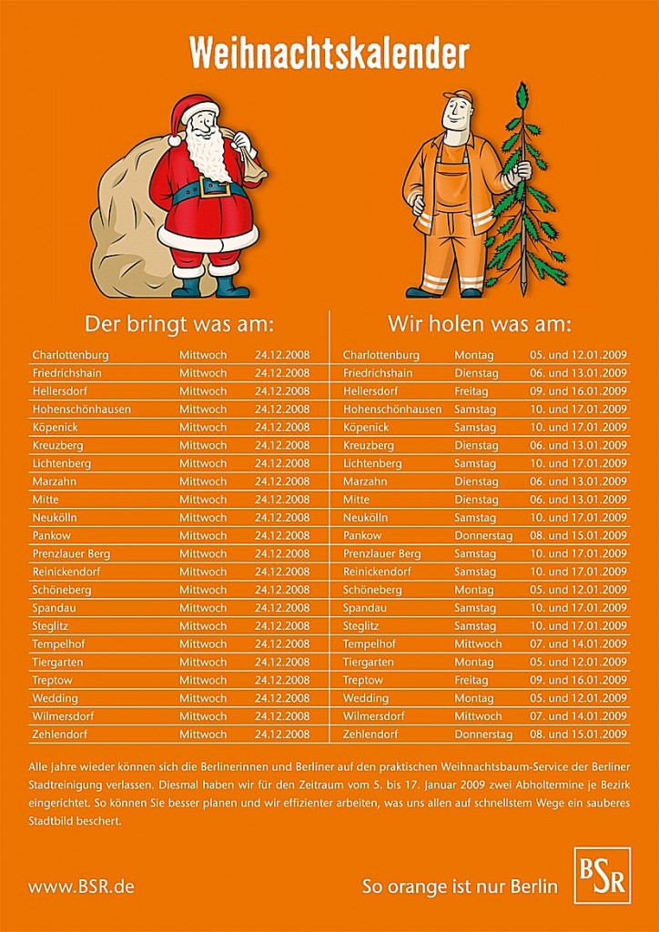 BSR Kalender Weihnachtsbaumabfuhr 2009